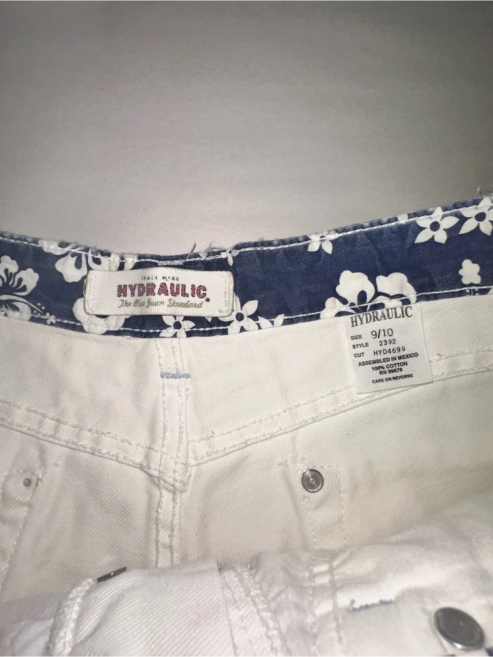 Hydraulic White Denim Distressed Shorts